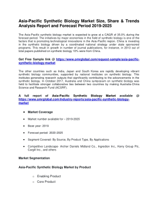 Asia-Pacific Synthetic Biology Market Size, Share & Trends Analysis Report