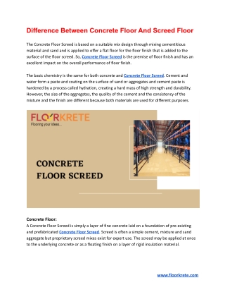 Difference Between Concrete Floor And Screed Floor