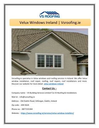 Velux Windows Ireland | Vsroofing.ie