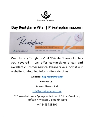 Buy Restylane Vital | Privatepharma.com