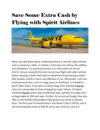 Save Some Extra Cash by Flying with Spirit Airlines