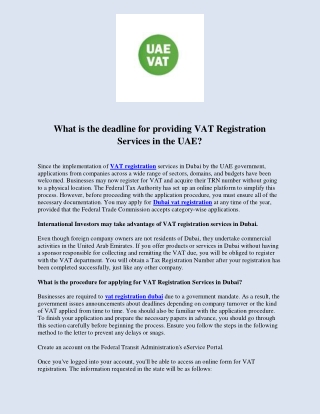 What is the deadline for providing VAT Registration Services in the UAE