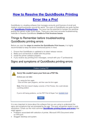 How to Resolve the QuickBooks Printing Error like a Pro