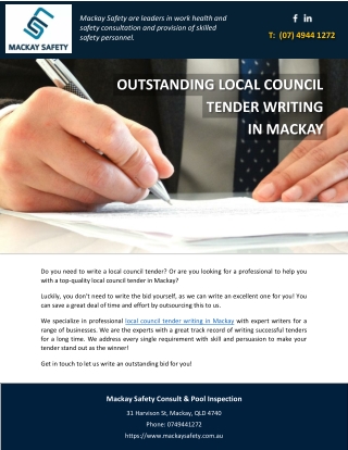 OUTSTANDING LOCAL COUNCIL TENDER WRITING IN MACKAY