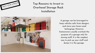 Top Reasons to Invest in Overhead Storage Rack Installation