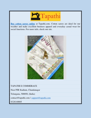 Buy Cotton Sarees Online | Tapathi.com