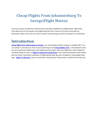 Cheap Flights From Johannesburg To GeorgeFlight Mateza