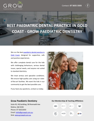 BEST PAEDIATRIC DENTAL PRACTICE IN GOLD COAST - GROW PAEDIATRIC DENTISTRY