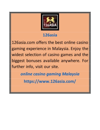 Online Casino Gaming Malaysia | 126asia.com