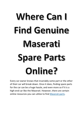 Where Can I Find Genuine Maserati Spare Parts Online