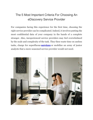 5 Most Important Criteria For Choosing An eDiscovery Service Provider