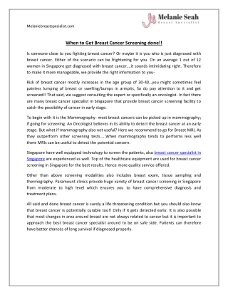 When to Get Breast Cancer Screening done