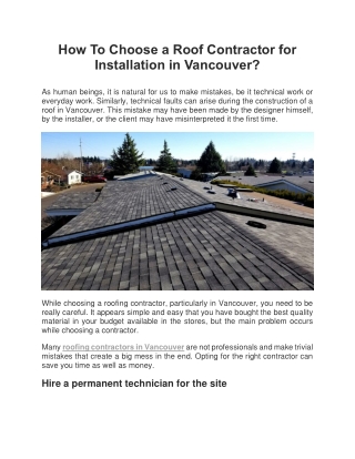 How To Choose a Roof Contractor for Installation in Vancouver?