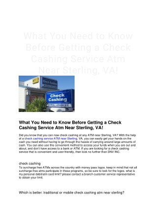 What You Need to Know Before Getting a Check Cashing Service Atm Near Sterling