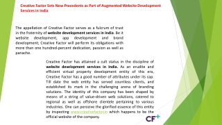 Creative Factor Sets New Precedents as Part of Augmented Website Development Services in India