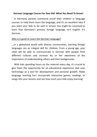 German Language Course For Your Kid- What You Need To Know