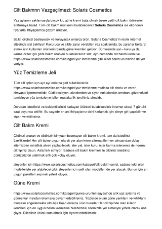 Cilt Bakımının Vazgeçilmezi: Solaris Cosmetics