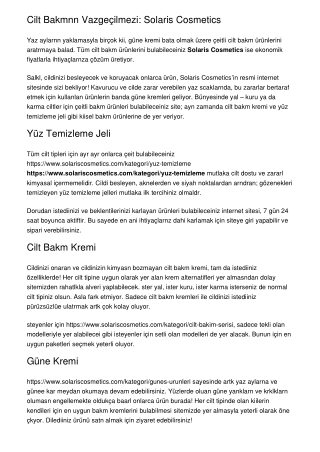 Cilt Bakımının Vazgeçilmezi: Solaris Cosmetics