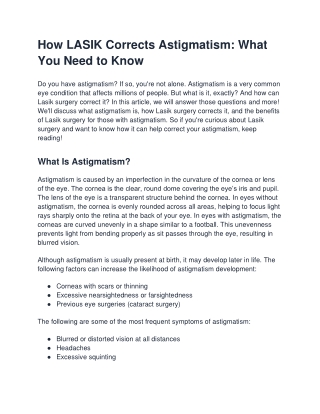 How LASIK Corrects Astigmatism What You Need to Know