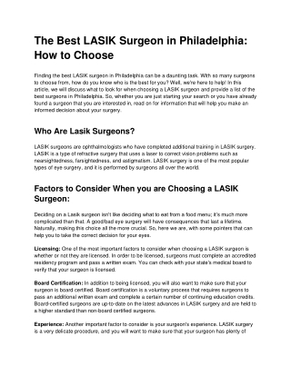 The Best LASIK Surgeon in Philadelphia How to Choose