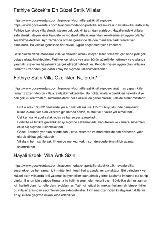 Fethiye Göcek’te En Güzel Satılık Villalar