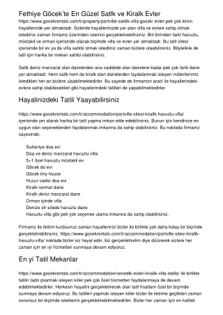 Fethiye Göcek’te En Güzel Satılık ve Kiralık Evler