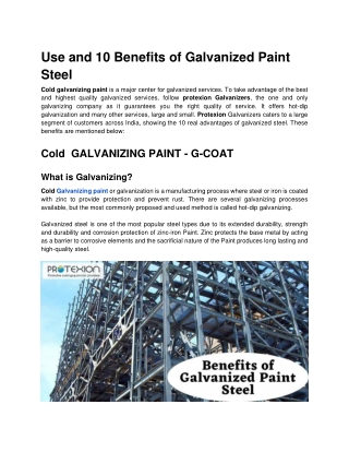 Use and 10 Benefits of Galvanized Coating Steel.