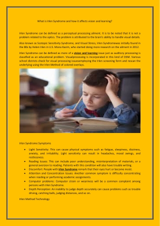 What is Irlen Syndrome and how it affects vision and learning pdf