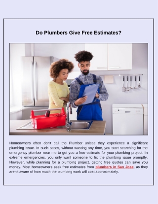 When Do Plumbers Provide Free Estimates?