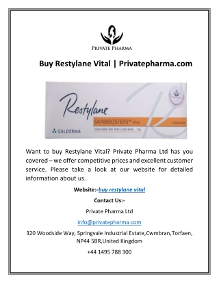Buy Restylane Vital | Privatepharma.com