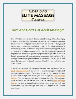 Do’s And Don’ts Of Adult Massage