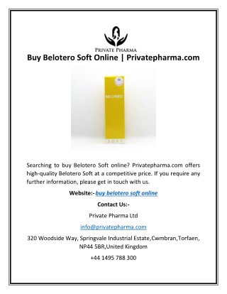 Buy Belotero Soft Online | Privatepharma.com