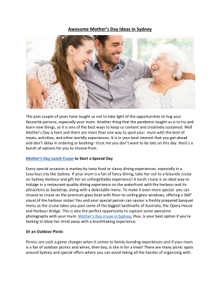 Awesome Mother’s Day Ideas in Sydney