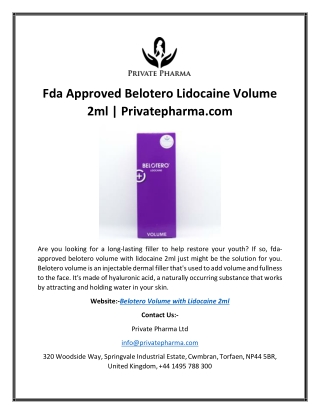 Fda Approved Belotero Lidocaine Volume 2ml | Privatepharma.com