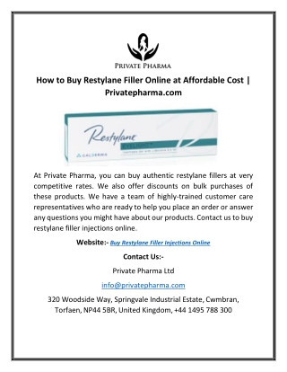 How to Buy Restylane Filler Online at Affordable Cost | Privatepharma.com