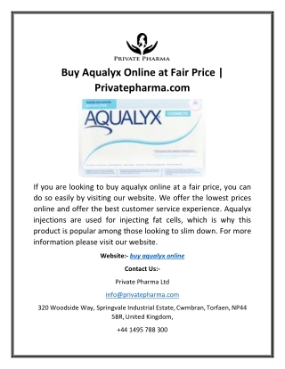 Buy Aqualyx Online at Fair Price | Privatepharma.com