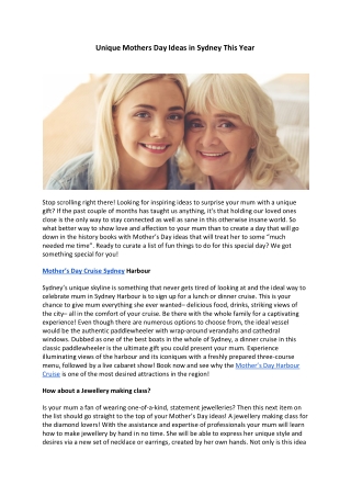 Unique Mothers Day Ideas in Sydney This Year