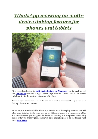 WhatsApp working on multi-device linking feature for phones and tablets