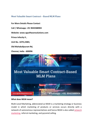 Most Valuable Smart Contract - Based MLM Plans