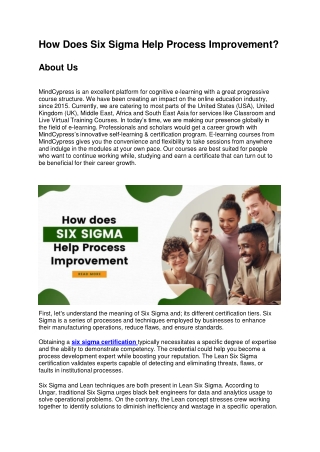 How Does Six Sigma Help Process Improvement