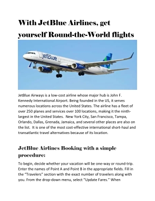 With JetBlue Airlines, get yourself Round-the-World flights