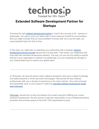 Extended Software Development Partner for Startups