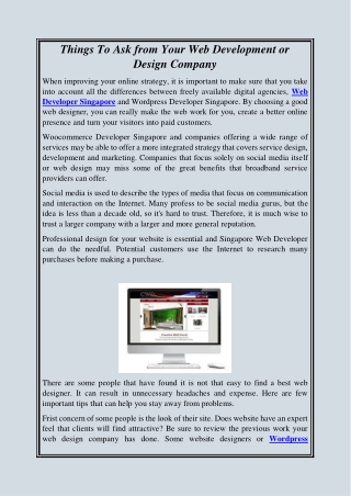 Things To Ask from Your Web Development or Design Company
