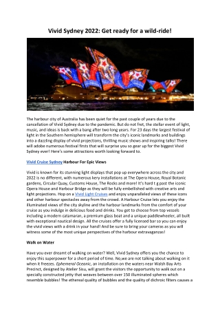 Vivid Sydney 2022: Get ready for a wild-ride!