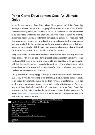Poker Game Development Cost- An Ultimate Guide