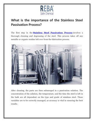 Stainless Steel Passivation Process