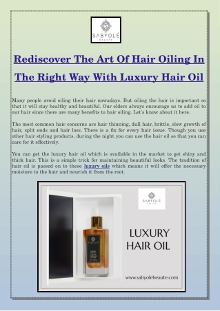 Rediscover The Art Of Hair Oiling In The Right Way With Luxury Hair Oil
