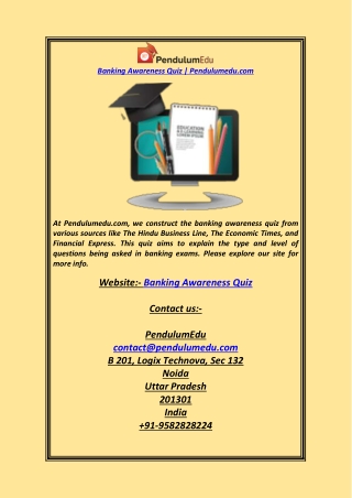Banking Awareness Quiz Pendulumedu.com