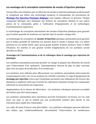 Les avantages de la conception automatisée de moules d'injection plastique