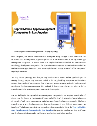 Top 10 Mobile App Development Companies in Los Angeles